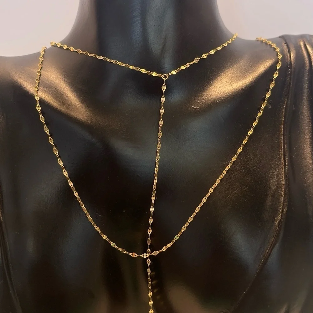Gold tone sterling silver chocker chest chain layered necklace